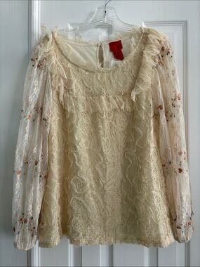 Cristina Cream Floral Vintage Lace Ruffle Shabby Chic Boho Blouse Women’s XL NWT